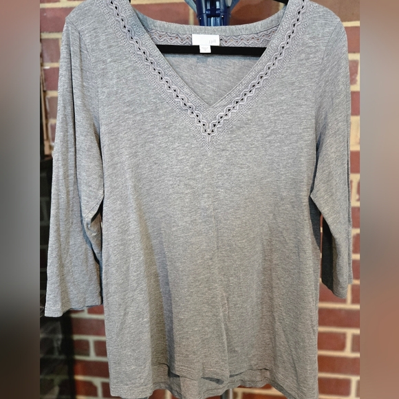 J. Jill Tops - J. Jill Gray Long Sleeve V-Neck Cotton Blend Stretch Top Medium
